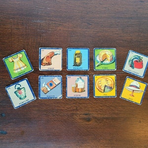 Conjunto de escolha de duas combinações vintage - peças de papelão para jogos de memória / cartas de colagem / coisas efêmeras de jogos / cartas de jogos antigas (C)