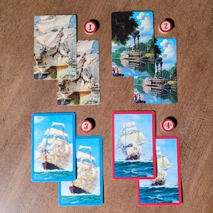 Two Vintage Swap Cards / Playing Card  / Ships / Sailing Ship / Paddle Boat / Steam Boat