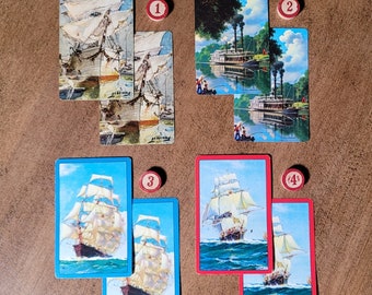 Two Vintage Swap Cards / Playing Card  / Ships / Sailing Ship / Paddle Boat / Steam Boat