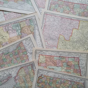 Antigo 1895 Rand McNally Atlas Mapas Estado Província Mapa efêmero