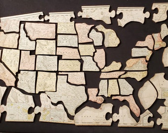 Vintage 1/4" thick wooden United States map puzzle pieces buy by the piece with a few states missing