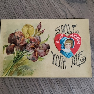Cartão postal dos namorados do início dos anos 1900 Iris Flower Glitter H.A. Louis