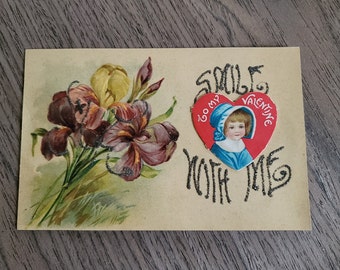 Frühe 1900er Valentinstag Postkarte Iris Flower Glitter H.A. Jumbo Supply Co. St. Louis