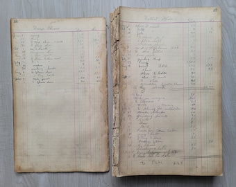3 Large (13.5" x 8.5") Antique Store Ledger Pages 1909 - 1942