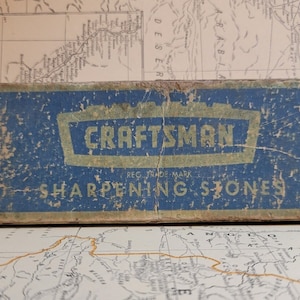 Vintage Craftsman Sharpening Stone No. 9-5436 that measures 5/8&quot; x 2.0&quot; x 6.0&quot; in original box