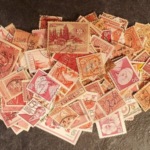 50 francobolli postali mondiali in tonalità di ROSSO usati, carta fuori uso, divertimento, possibili duplicati, effimeri, diario, scrapbooking