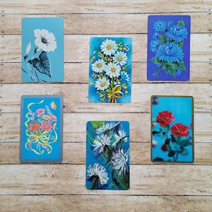 Six Blue Floral Swap Cards / Flower Playing Cards / Botanical Ephemera / Floral Ephemera / Flower Ephemera