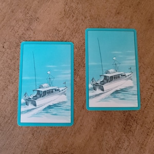 Zwei Türkise Vintage Tauschkarten / Spielkarten / Boot Karten / Schiffskarten