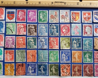 100 pieces of Vintage French ephemera 50 old stamps and 50 actual 1950s french language book pages scrapbooking junk journal decoupage art
