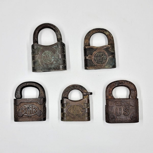 Choice of Vintage Brass Pad Lock Yale Star Corbin Safe U.S. padlocks NO KEY assemblage man decor paperweight