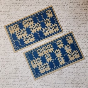 Dos cartas de lotería vintage / Ephemera de juego vintage / Números vintage
