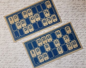 Two Vintage Lotto Cards / Vintage Game Ephemera / Vintage Numbers
