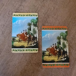 Dos cartas de intercambio vintage / naipes / caballos / caza