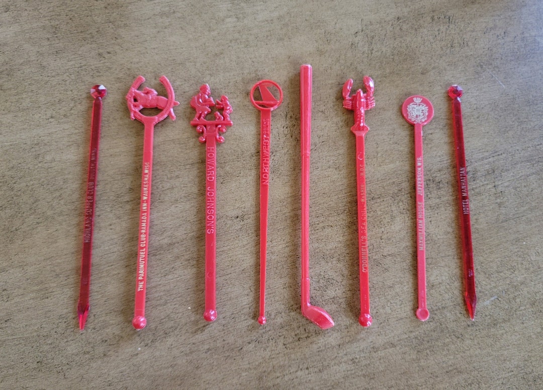 8 Vintage Red Swizzle Sticks Etsy