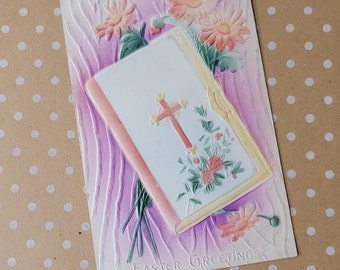 Hermosa tarjeta postal de Pascua antigua en relieve pastel 1910