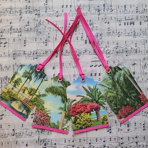 Set of Four Handmade Vintage Tags Tropical Foliage Theme / Journal Tags / Travel Journal Ephemera / Travel Journal Tags