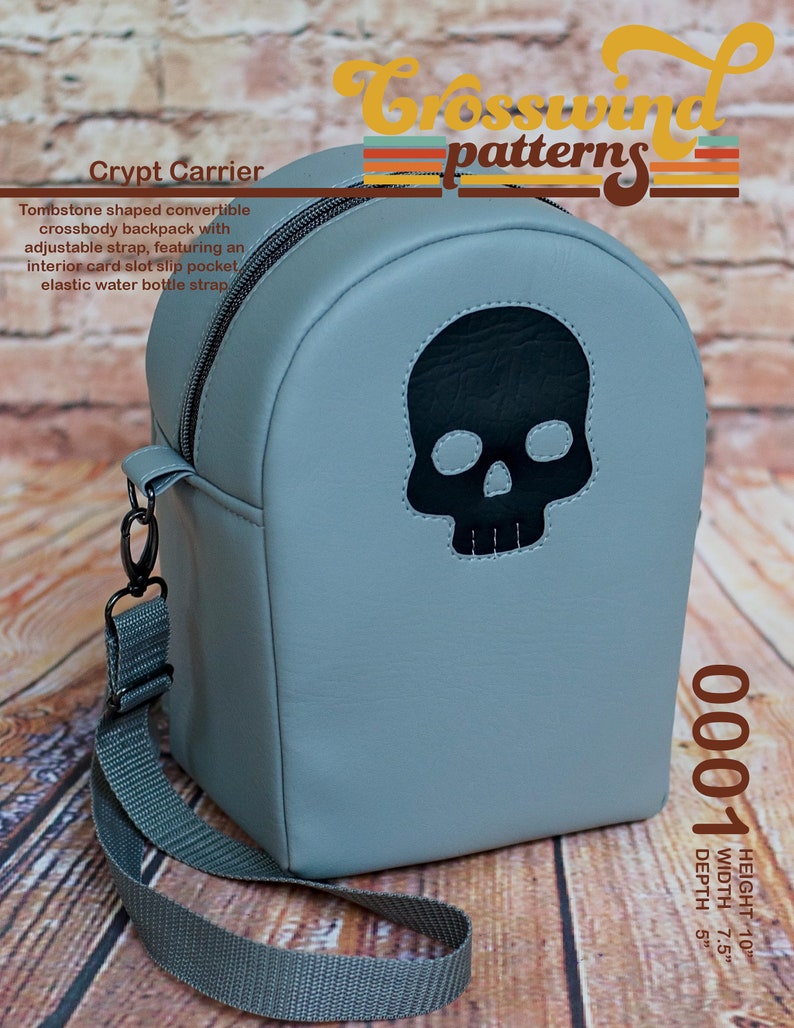 Crosswind Patterns Crypt Carrier PDF Sewing Pattern Crossbody Mini backpack Tombstone Purse 