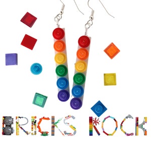 Rainbow Earrings made with LEGO® bricks and pieces - 1x6 White LEGO® Plate with assorted rainbow pieces