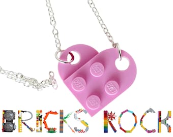 Heart Necklace made with LEGO® pieces - PINK - BFF - Friendship Jewelry - Best Friends