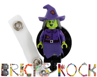 Purple Witch - Badge Reel made with LEGO® Pediatric - ID Badge Holder - Halloween