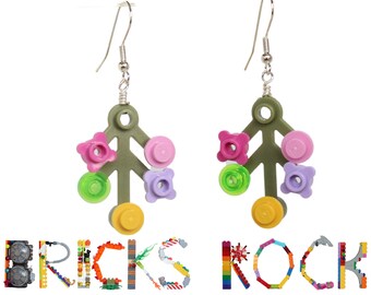 Flower and Leaf Earrings made with LEGO® bricks and pieces - Olive Green