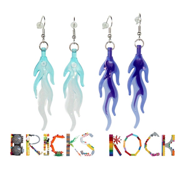 Flame Earrings made with LEGO® flames - Red, Green, Blue and Purple