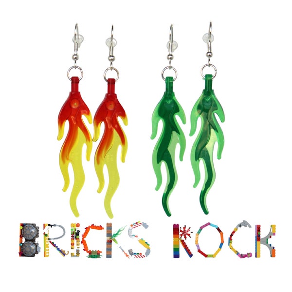 Flame Earrings made with LEGO® flames - Red, Green, Blue and Purple