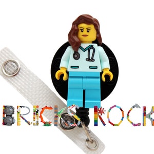 Nurse Doctor Aqua Scrubs Badge Reel Made With LEGO® Minifigure