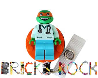 Michelangelo Teenage Ninja Turtles Nurse Doctor Scrubs Badge Reel made with LEGO® Minifigure™ - Pediatric - ID Holder - Superhero - TMNT