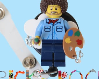 Happy Painter Badge Reel made with LEGO® Minifigure™- Artist - happy clouds - ID Badge Holder