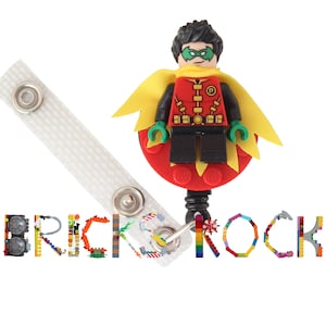 Robin™ - Badge Reel made with LEGO® Minifigure™ - ID  Holder - Belt Clip - Lanyard - Spring Swivel Clip - Pediatric Badge