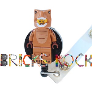 T-Rex Costume guy Badge Reel made with LEGO® Minifigure™ Pediatric ID Badge Holder Smile