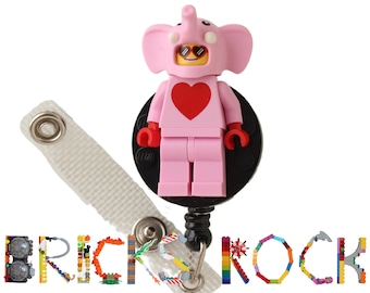 Pink Love Elephant Heart Badge Reel made with LEGO Minifigure Pediatric ID Badge Holder
