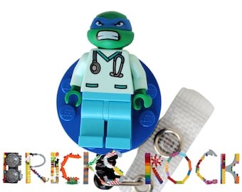 Leonardo Teenage Mutant Ninja Turtles Nurse Doctor Scrubs Badge Reel made with LEGO® Minifigure™- Pediatric - ID Holder - Superhero - TMNT