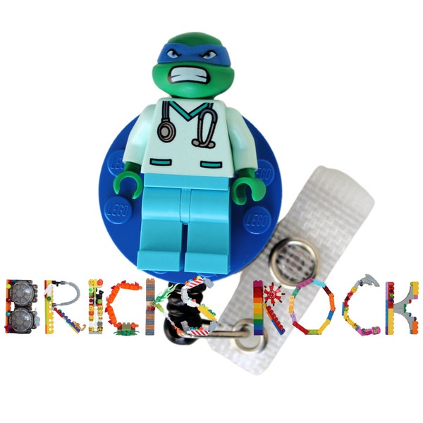 Leonardo Teenage Mutant Ninja Turtles Nurse Doctor Scrubs Badge Reel made with LEGO® Minifigure™- Pediatric - ID Holder - Superhero - TMNT