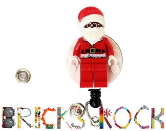 Santa Claus Badge Reel made with LEGO® Minifigure™- Black Santa Claus - Pediatric - ID Badge Holder - Holiday - Christmas