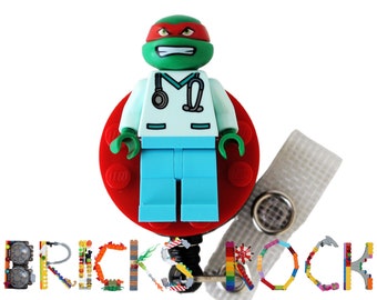 Raphael Teenage Ninja Turtles Nurse Doctor Scrubs Badge Reel made with LEGO® Minifigure™ - Pediatric - ID Holder - Superhero - TMNT