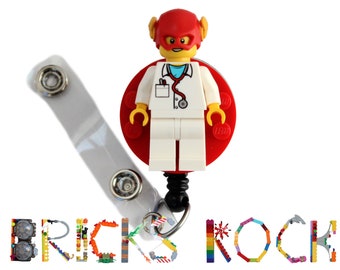 Flash™ Nurse Doctor Scrubs Badge Reel made with LEGO® Minifigure™- Pediatric - ID Badge Holder - Superhero