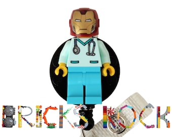 Iron Man™ Nurse Doctor Scrubs Badge Reel made with LEGO® Minifigure™- Pediatric - ID Badge Holder - Superhero