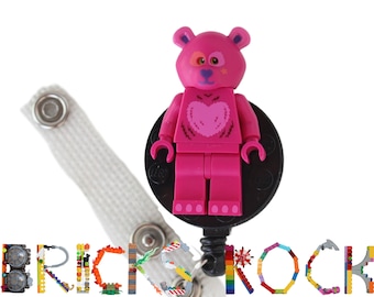 Pink Love Bear - Badge Reel made with LEGO® - ID Badge Holder