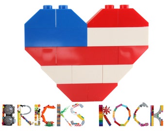 American Flag Heart Pin Brooch made with LEGO® bricks and pieces - 4th of July