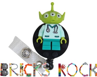 Pizza Planet Alien Scrubs Badge Reel made with LEGO® Minifigure™- Pediatric - ID Badge Holder - Toy Story™