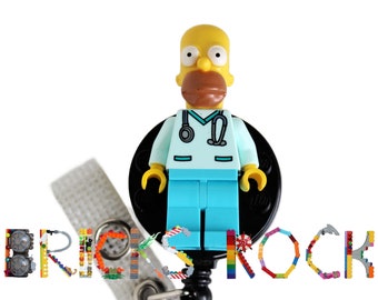Homer Simpson™ - Aqua Scrubs - Badge Reel made with LEGO® - Pediatric - ID Badge Holder - The Simpsons©