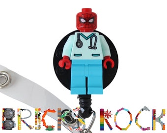 Spiderman™ Nurse Doctor Scrubs Badge Reel made with LEGO® Minifigure™- Pediatric - ID Badge Holder - Superhero