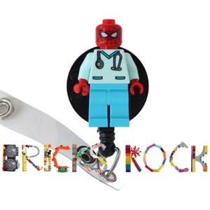 SPIDER-MAN™ Nurse Doctor Aqua Scrubs Badge Reel made with LEGO® Minifigure™- Pediatric - Id Badge Holder - Superhero