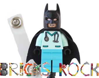 Batman™ Nurse Doctor Aqua Scrubs Badge Reel made with LEGO® Minifigure™- Pediatric - ID Badge Holder - Superhero