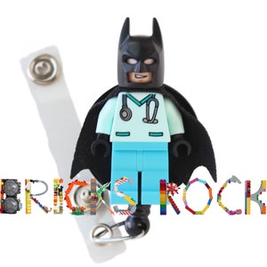 Batman™ Nurse Doctor Scrubs Badge Reel made with LEGO® Minifigure™ Pediatric ID Badge Holder Superhero image 1