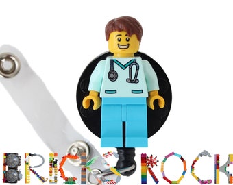 Nurse Doctor Aqua Scrubs Badge Reel made with LEGO® Minifigure™ -  Male - Pediatric - ID Badge Holder