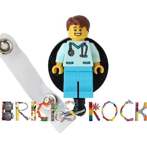 Nurse Doctor Aqua Scrubs Male Badge Reel made with LEGO® Minifigure™ - Pediatric - ID Badge Holder