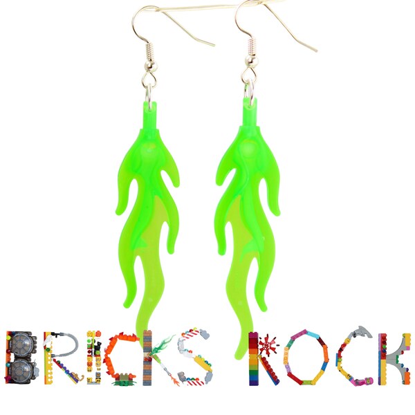 Flame Earrings made with LEGO® flames - Neon Green Glow in the Dark